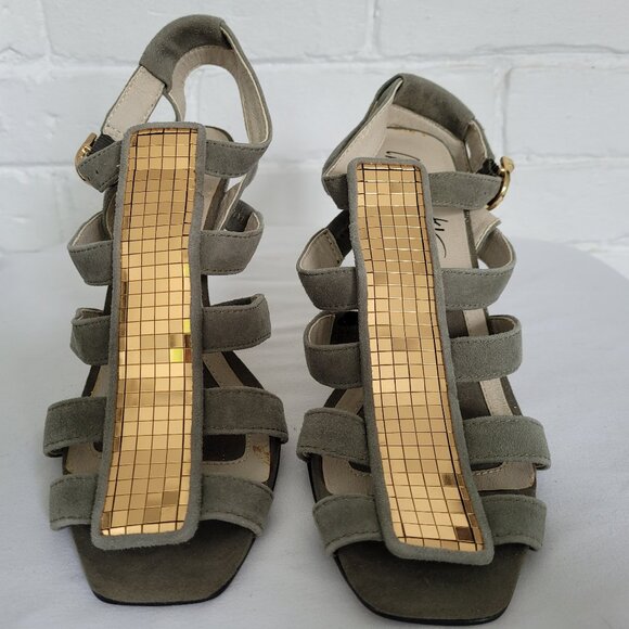 Y2K Miss Sixty Suede and Sequin High Heel Shoes Olive Green Size EU 38 - Picture 8 of 10